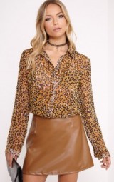 Pretty Little Thing – Tina mustard leopard print blouse. Animal prints | womens fashion | blouses | shirts