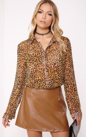 Pretty Little Thing – Tina mustard leopard print blouse. Animal prints | womens fashion | blouses | shirts - flipped