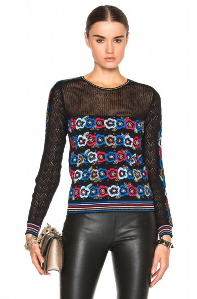 Valentino floral jacquard sweater in black. Designer knitwear | womens autumn – winter fashion | fine knitted jumpers - flipped