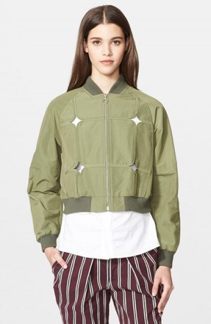 Yigal Azrouël khaki cut out bomber jacket. Casual style | weekend fashion | designer jackets - flipped