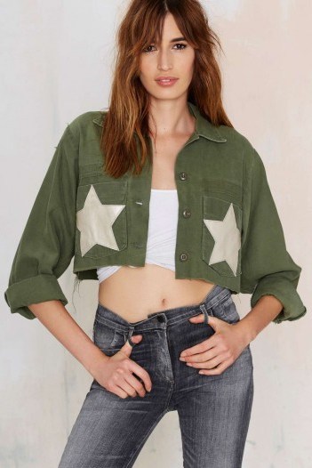 After Party Vintage Rosie Army Jacket in green – as worn by Jorgie Porter at the Radio 1 London studios, 20 October 2015. Celebrity fashion | what celebrities wear | casual jackets | Hollyoaks style - flipped
