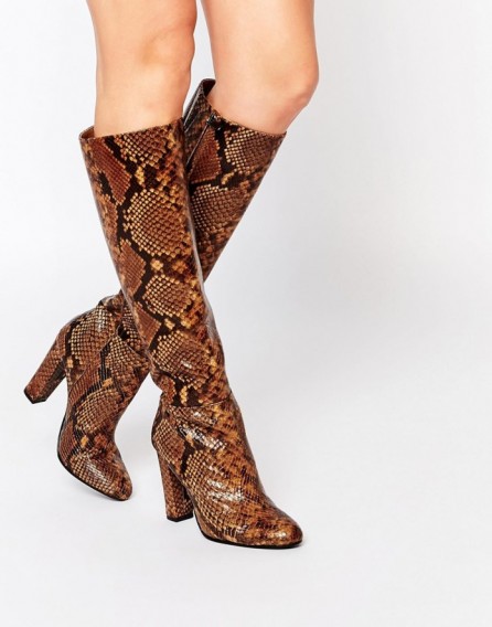 ALDO Etassi Snake Effect Leather Heeled Knee Boots. Animal prints – knee high boots – high heeled footwear – winter fashion