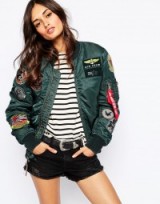 Alpha Industries Ma1 Pilot Bomber Jacket With All Over Patch Detail. Womens jackets | casual outerwear | weekend fashion