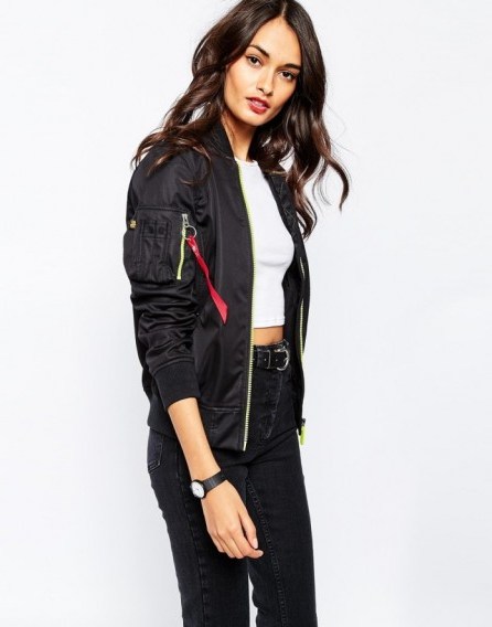 Alpha Industries Ma1 Soft Shell Bomber Jacket in black. Womens casual jackets | weekend fashion | autumn/winter trends - flipped