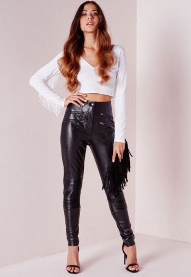 Missguided faux leather biker trousers in black. Leather look pants | womens fashion - flipped