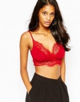 ASOS Bralet With Lace Trim in red. Womens crop tops | eyelash lace trim bralets | strappy fashion