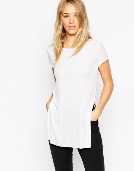 ASOS Longline Top with Side Splits in white. Womens casual tops | round neck tees - flipped