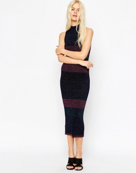 ASOS Midi Dress in Blocked Metallic Stripe. Knitted fashion | womens knitwear | knit dresses - flipped
