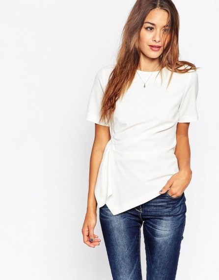 ASOS Origami T-Shirt In Crepe in ivory. Wrap style tops | womens t-shirts | stylish tees - flipped