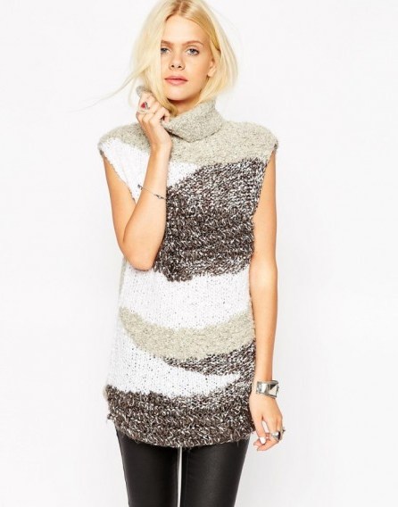 Luxe style knitwear…ASOS Sleeveless Tunic in Boucle with High Neck. Luxury looks ~ knitted tunics ~ womens winter tops ~ grey & white jumpers - flipped