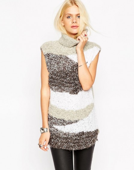 Luxe style knitwear…ASOS Sleeveless Tunic in Boucle with High Neck. Luxury looks ~ knitted tunics ~ womens winter tops ~ grey & white jumpers