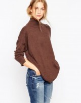 Casual luxe…ASOS Tunic With High Neck In Cashmere Blend chocolate. Luxury style knitwear ~ knitted tunics ~ turtleneck sweaters ~ womens oversized jumpers