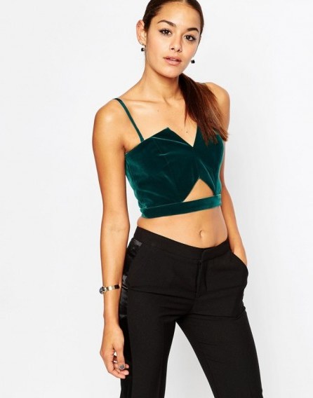 ASOS Velvet Bandeau Top in green. Crop tops | strappy bralets | evening cropped fashion - flipped