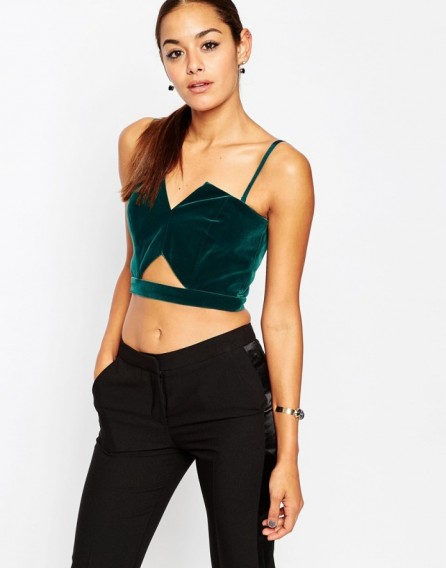 ASOS Velvet Bandeau Top in green. Crop tops | strappy bralets | evening cropped fashion