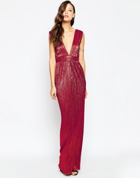 ASOS TALL Plunge Pleat Column Maxi in red. Plunging necklines | deep V ...