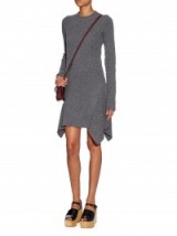 STELLA MCCARTNEY Asymmetric ribbed-knit dress in grey. Luxury knitted dresses | womens designer knitwear | winter fashion