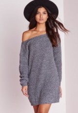 Missguided Ayvan off shoulder knitted sweater dress grey marl. knitwear – knitted dresses – autumn / winter style