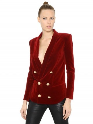 BALMAIN DOUBLE BREASTED COTTON VELVET JACKET red ~ designer jackets ~ luxury fashion - flipped