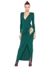 BALMAIN Palms Embroidered stretch Jersey Dress ~ designer occasion dresses ~ luxury gowns ~ evening wear ~ wrap style