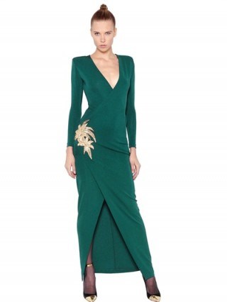 BALMAIN Palms Embroidered stretch Jersey Dress ~ designer occasion dresses ~ luxury gowns ~ evening wear ~ wrap style - flipped