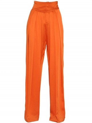 BALMAIN PLEATED WIDE LEG VISCOSE SATIN PANTS orange ~ high waisted pleated trousers ~ luxury designer fashion - flipped
