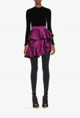 BALMAIN ruffled pleated satin mini skirt purple ~ luxury ruffle skirts ~ womens designer occasion wear