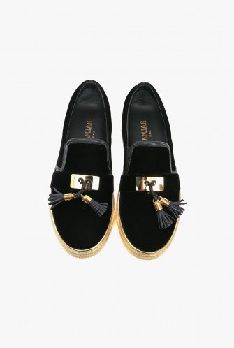 BALMAIN velvet tassel slip on sneakers ~ designer shoes ~ luxury flats - flipped
