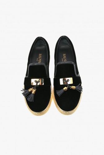 BALMAIN velvet tassel slip on sneakers ~ designer shoes ~ luxury flats