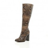 River Island beige snake print knee high heeled boots – animal prints – glamorous winter footwear
