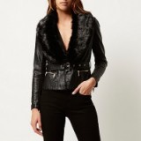 River Island Black leather-look faux-fur collar jacket. Warm jackets / winter coats