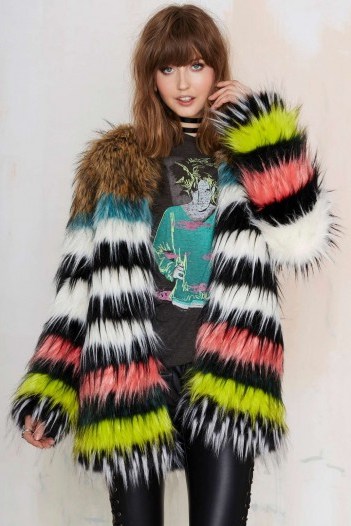 Bohème Total Softy Faux Fur Coat. Winter coats – multicoloured jackets – warm fluffy outerwear - flipped