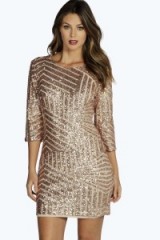 Evening glamour ~ boohoo Boutique Rianna Sequin Bodycon Dress rose gold. Embellished party dresses | going out fashion