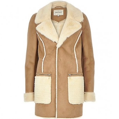 River Island Brown faux-suede winter coat. Warm fashion / winter coats - flipped