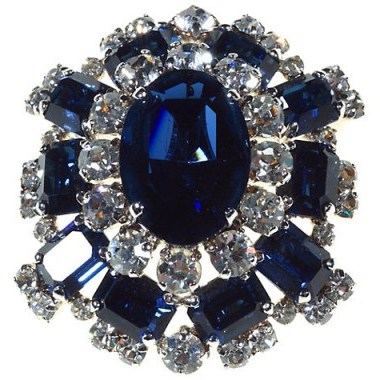 Alice Joseph Vintage 1967 Christian Dior Diamanté Encrusted Brooch, Blue/White – 20th century jewellery – brooches – designer costume jewelry – accessories - flipped
