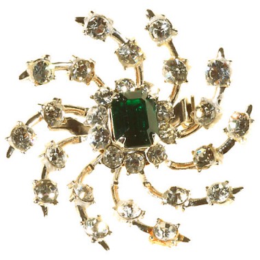 Alice Joseph Vintage 1950s Coro Spiral Design Diamante Brooch, Green/White – chic style brooches – 20th century jewellery – accessories