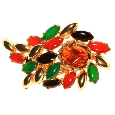 Alice Joseph Vintage 1960s Hattie Carnegie Mixed Stone Brooch, Green/Multi – 20th century costume jewellery – multicoloured brooches – accessories