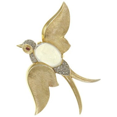 Eclectica Vintage 1960s Trifari Soaring Bird Brooch, Gold/Grey – 20th century brooches – 1960’s jewellery – accessories – birds - flipped