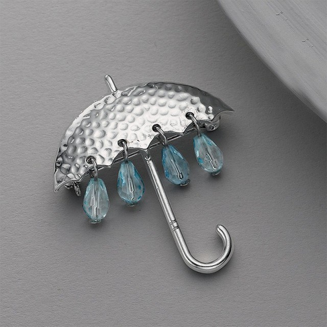 Rainy day brooch. Umbrella brooches – crystal jewellery - flipped