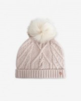 TED BAKER – ATEXIA Cable knit pom pom hat nude pink ~ knitted hats ~ weekend accessories ~ knitwear