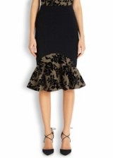 Mary Katrantzou Caladown flocked tulle and crepe skirt black & olive ~ ruffle hem skirts ~ designer clothing ~ textured fashion