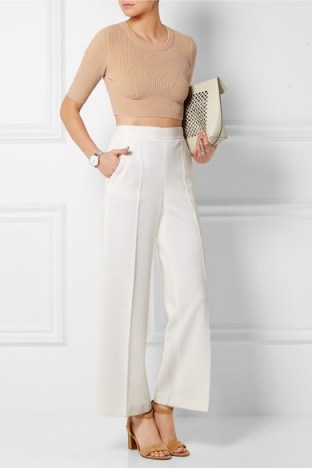 CALVIN KLEIN COLLECTION Cropped ribbed knitted top sand. Designer crop tops | womens knitwear | knitted fashion - flipped