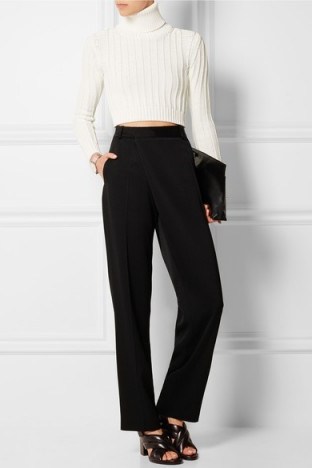 CALVIN KLEIN COLLECTION Tricia cropped ribbed-knit sweater. Designer knitwear | crop tops | high neck sweaters | polo neck jumpers | womens knitwear | winter fashion - flipped