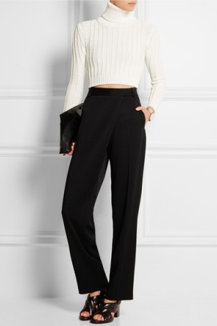 CALVIN KLEIN COLLECTION Tricia cropped ribbed-knit sweater. Designer knitwear | crop tops | high neck sweaters | polo neck jumpers | womens knitwear | winter fashion