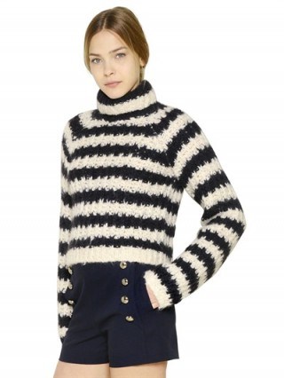 CHLOÉ – STRIPED MOHAIR & SILK HAND KNIT SWEATER. Designer knitwear | womens sweaters | luxury jumpers | chunky knits - flipped