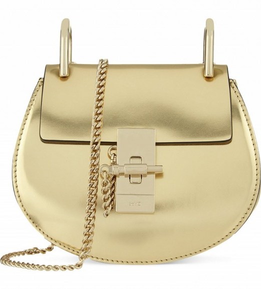 CHLOE Drew nano metallic leather cross-body bag – designer handbags – luxury bags – gold metallics - flipped