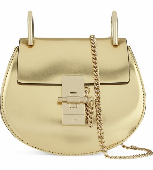 CHLOE Drew nano metallic leather cross-body bag – designer handbags – luxury bags – gold metallics
