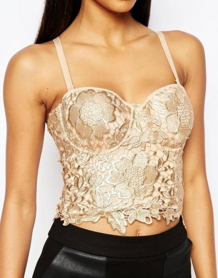 Club L Metallic Bustier in light metallic gold. Womens crop tops | strappy lace bustiers | going out fashion | evening wear - flipped