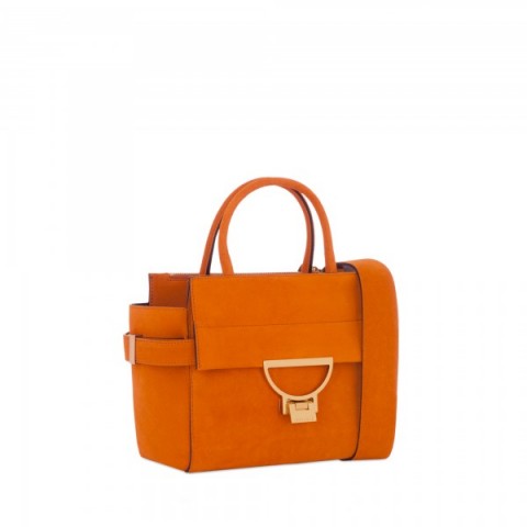Coccinelle ARLETTIS top handle bag in suede amber – as carried by model ...