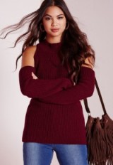 Missguided burgundy cold shoulder jumper. Knitwear – rib knit jumpers – autumn / winter style