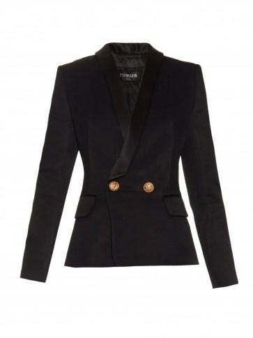 BALMAIN Contrast-lapel double-breasted jacket black ~ designer fashion ~ tailored jackets ~ smart luxury clothing - flipped